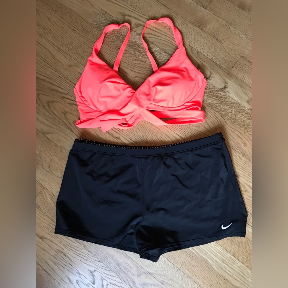 Neon Orange Body Glove top (XL) NWT and black Nike bottoms (L)